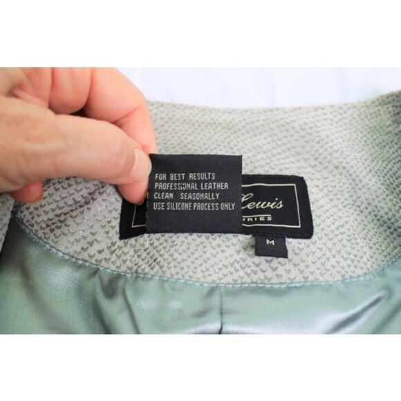 Terry Lewis Suede Jacket Womens Size Medium Light Green Snake Print Cropped Moto - Picture 4 of 8